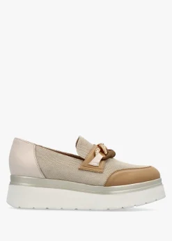 Chainy Beige Link Chain Flatform Loafers