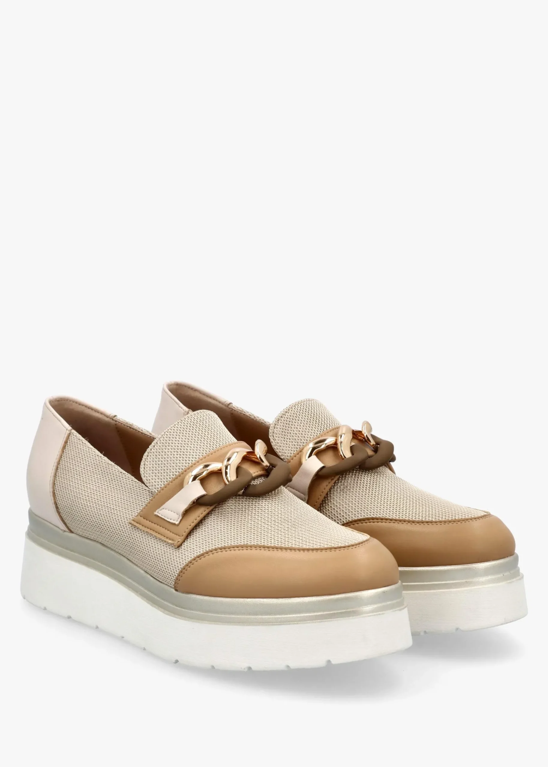 Chainy Beige Link Chain Flatform Loafers