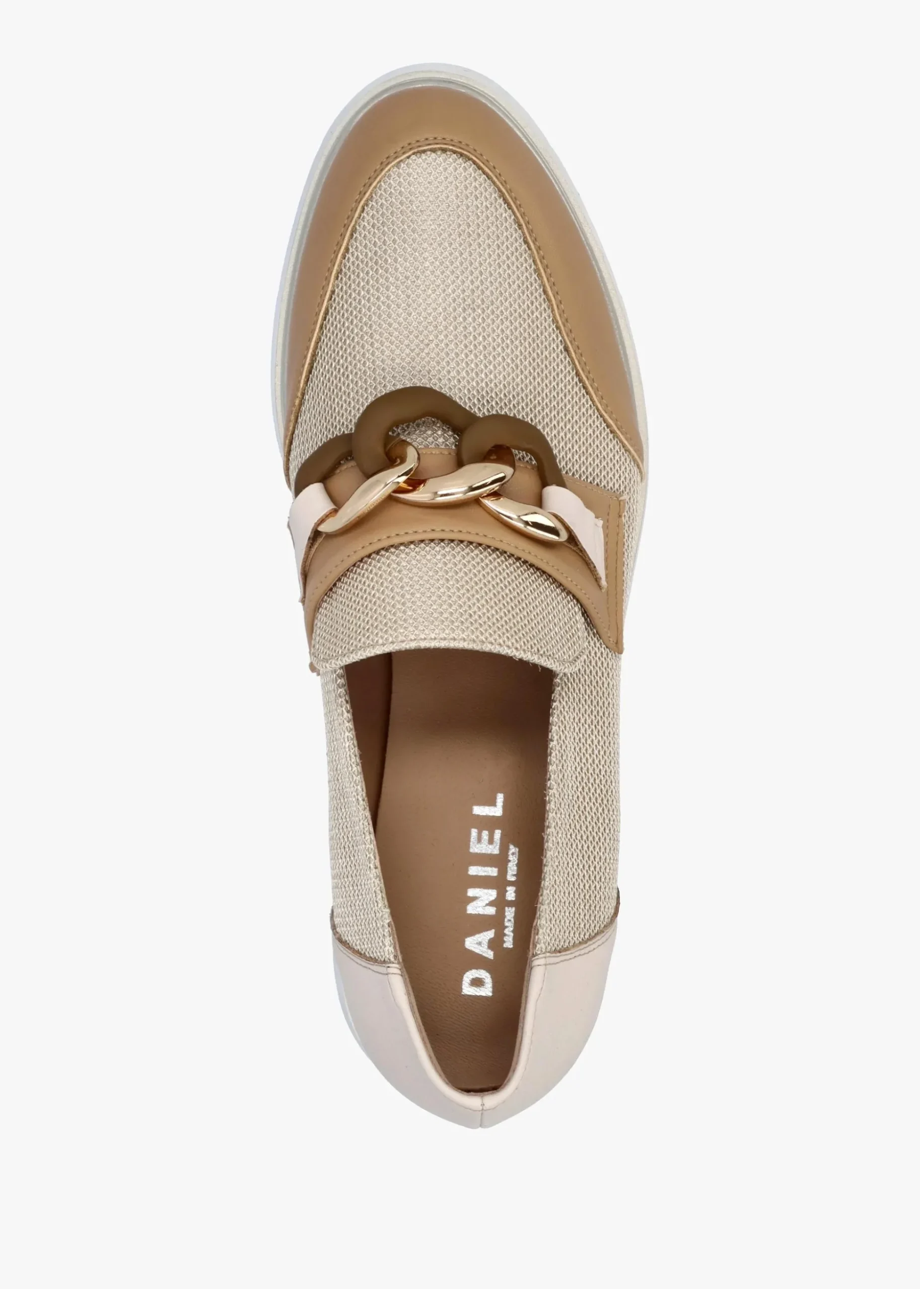 Chainy Beige Link Chain Flatform Loafers