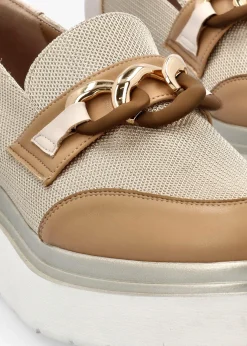 Chainy Beige Link Chain Flatform Loafers