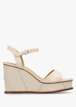 Chalk Cream Leather Stitch Detail Wedge Sandals