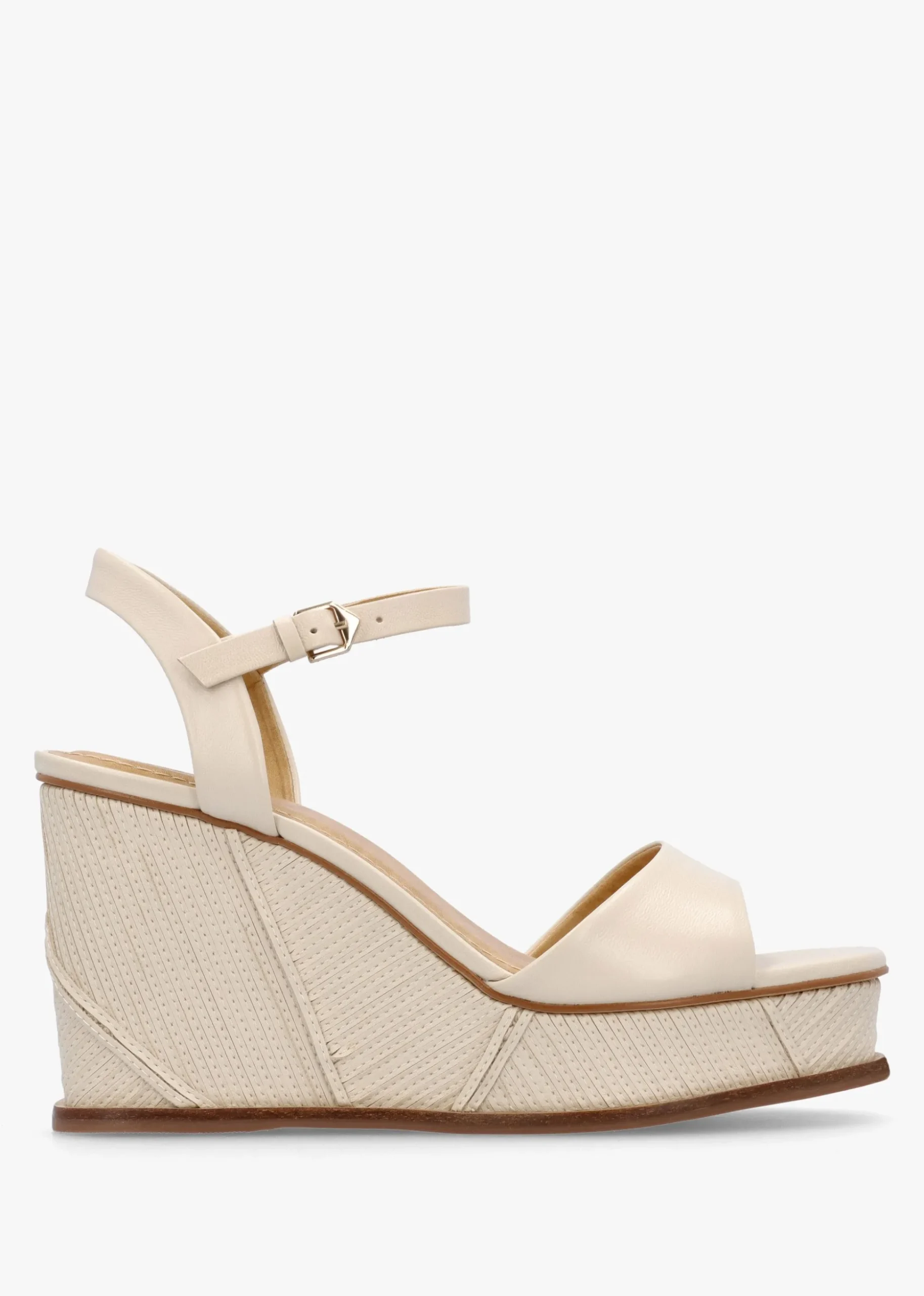 Chalk Cream Leather Stitch Detail Wedge Sandals
