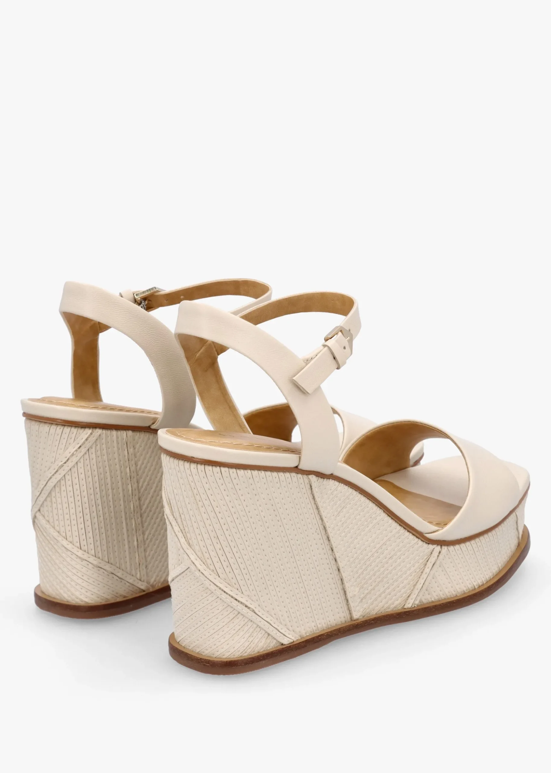 Chalk Cream Leather Stitch Detail Wedge Sandals