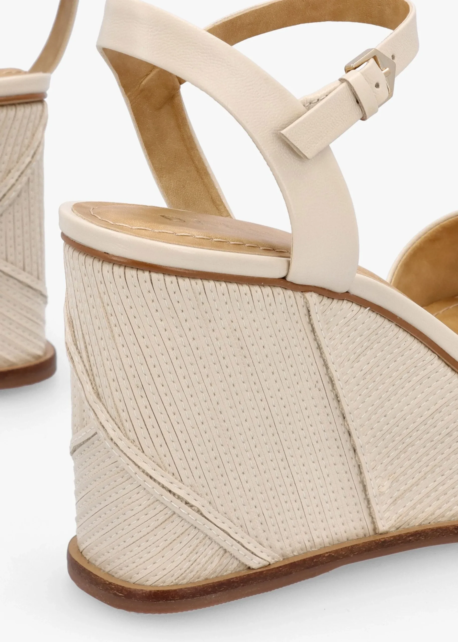 Chalk Cream Leather Stitch Detail Wedge Sandals