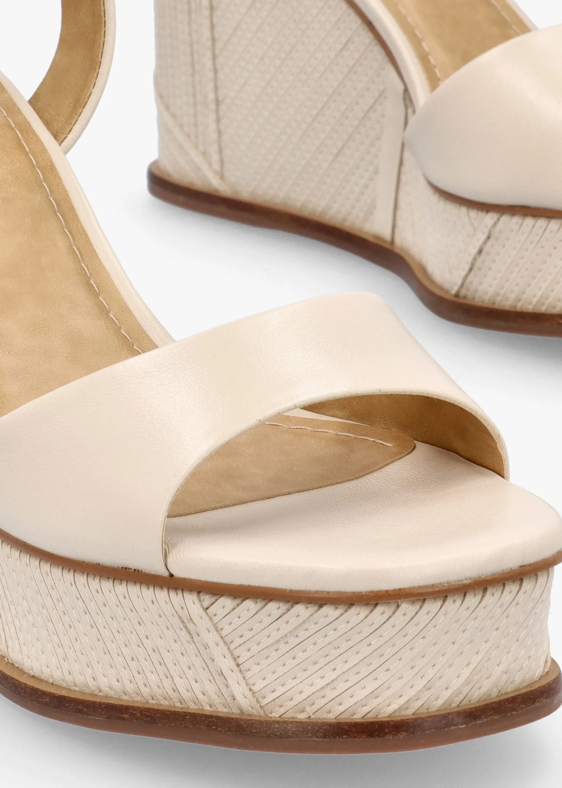 Chalk Cream Leather Stitch Detail Wedge Sandals