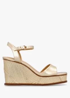 Chalk Gold Leather Stitch Detail Wedge Sandals