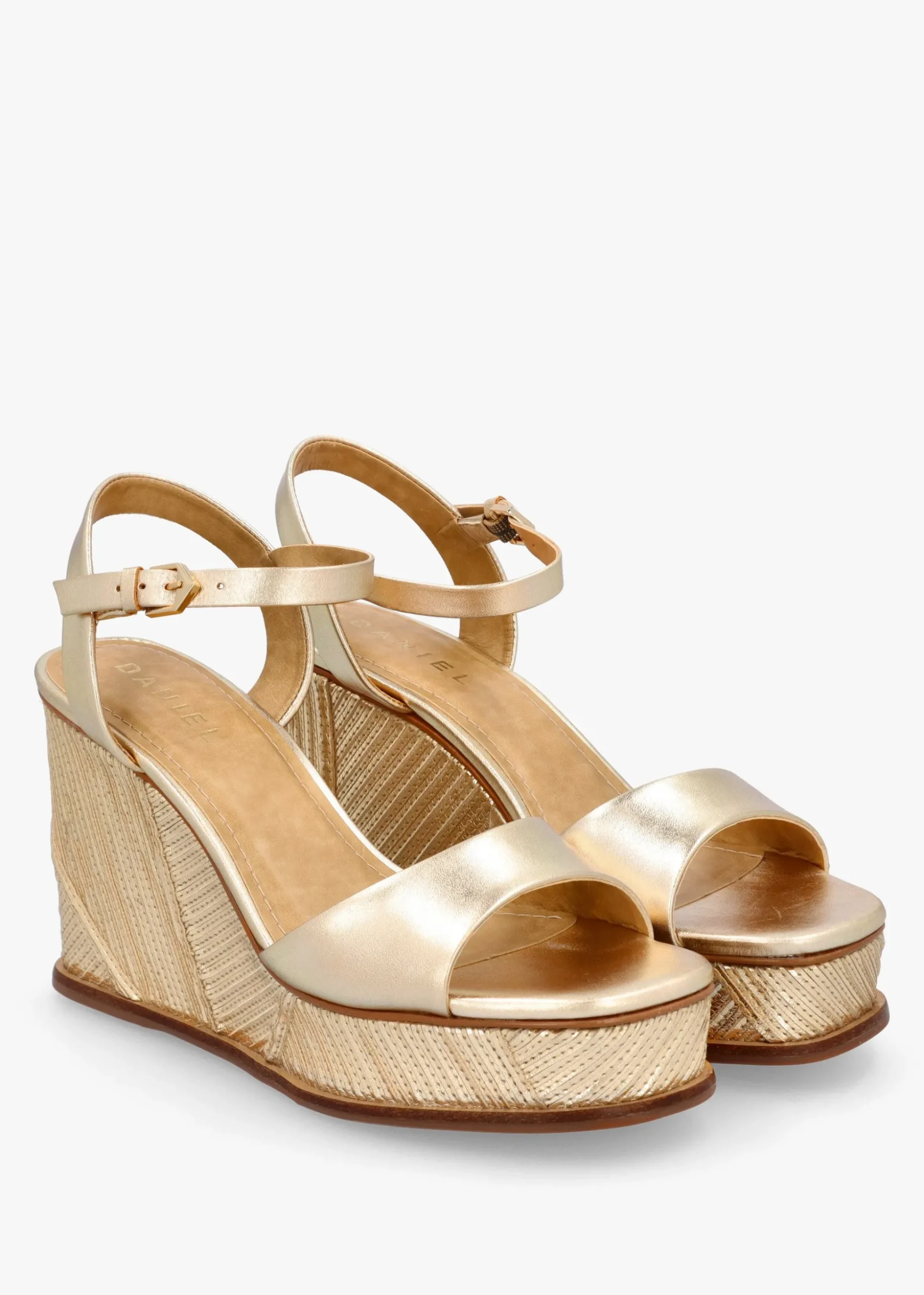 Chalk Gold Leather Stitch Detail Wedge Sandals