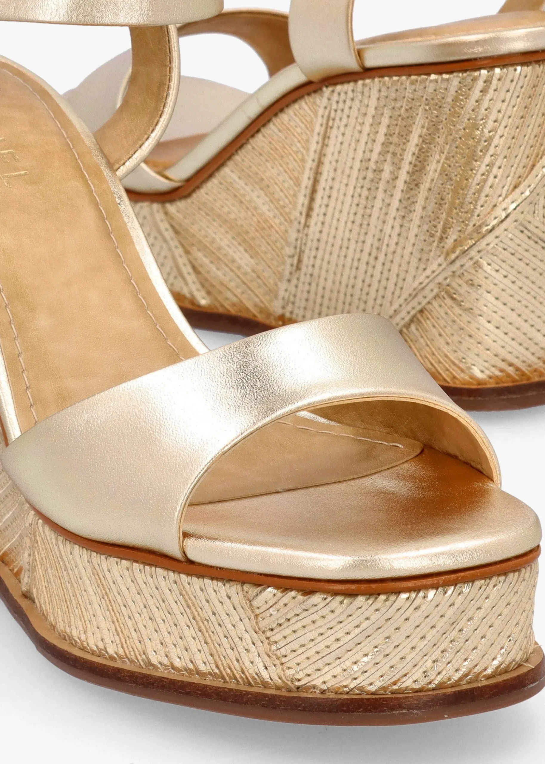 Chalk Gold Leather Stitch Detail Wedge Sandals