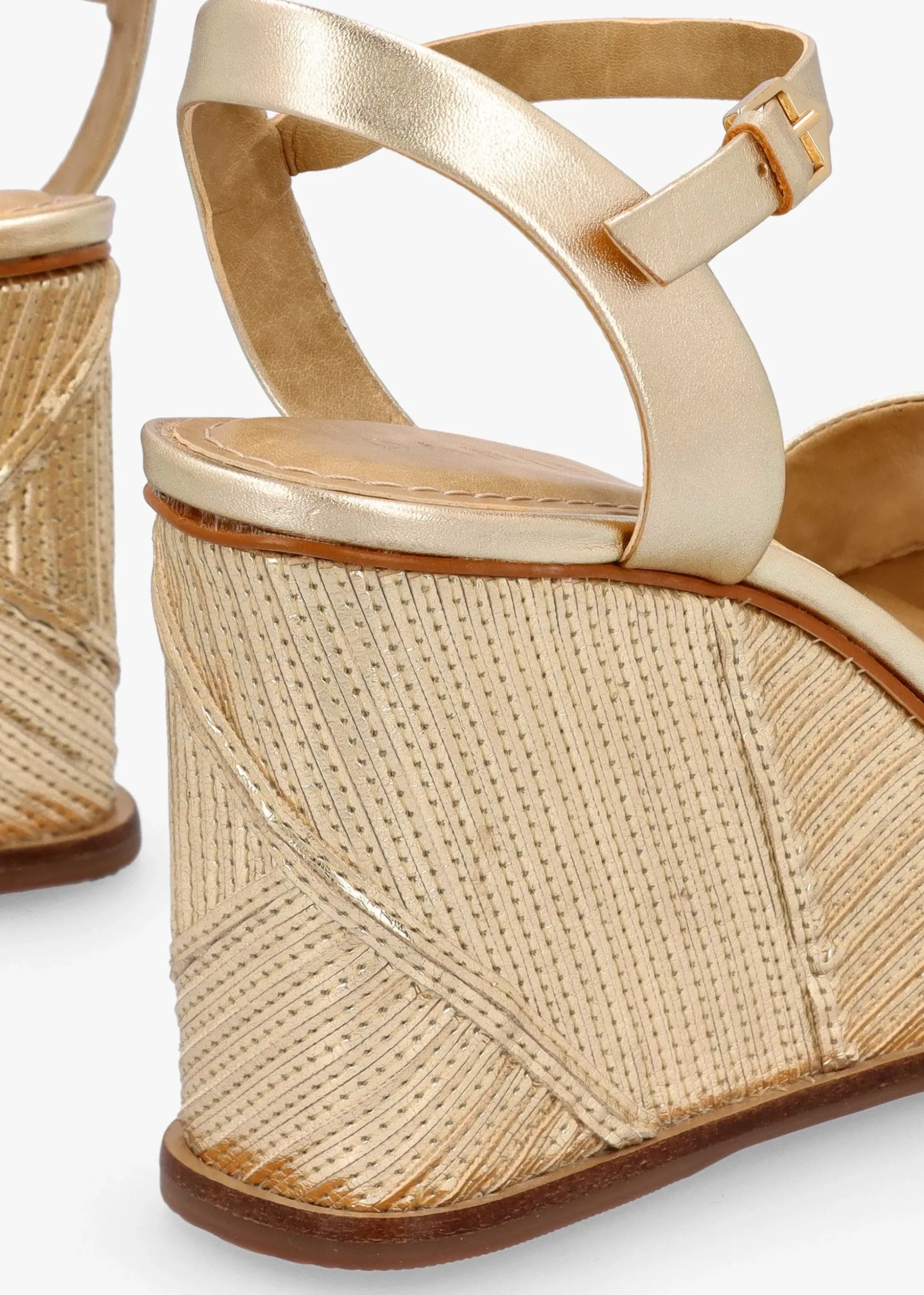 Chalk Gold Leather Stitch Detail Wedge Sandals