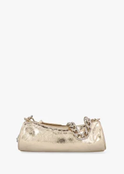 Cindy Cylinder Gold Metallic Crinkle Shoulder Bag