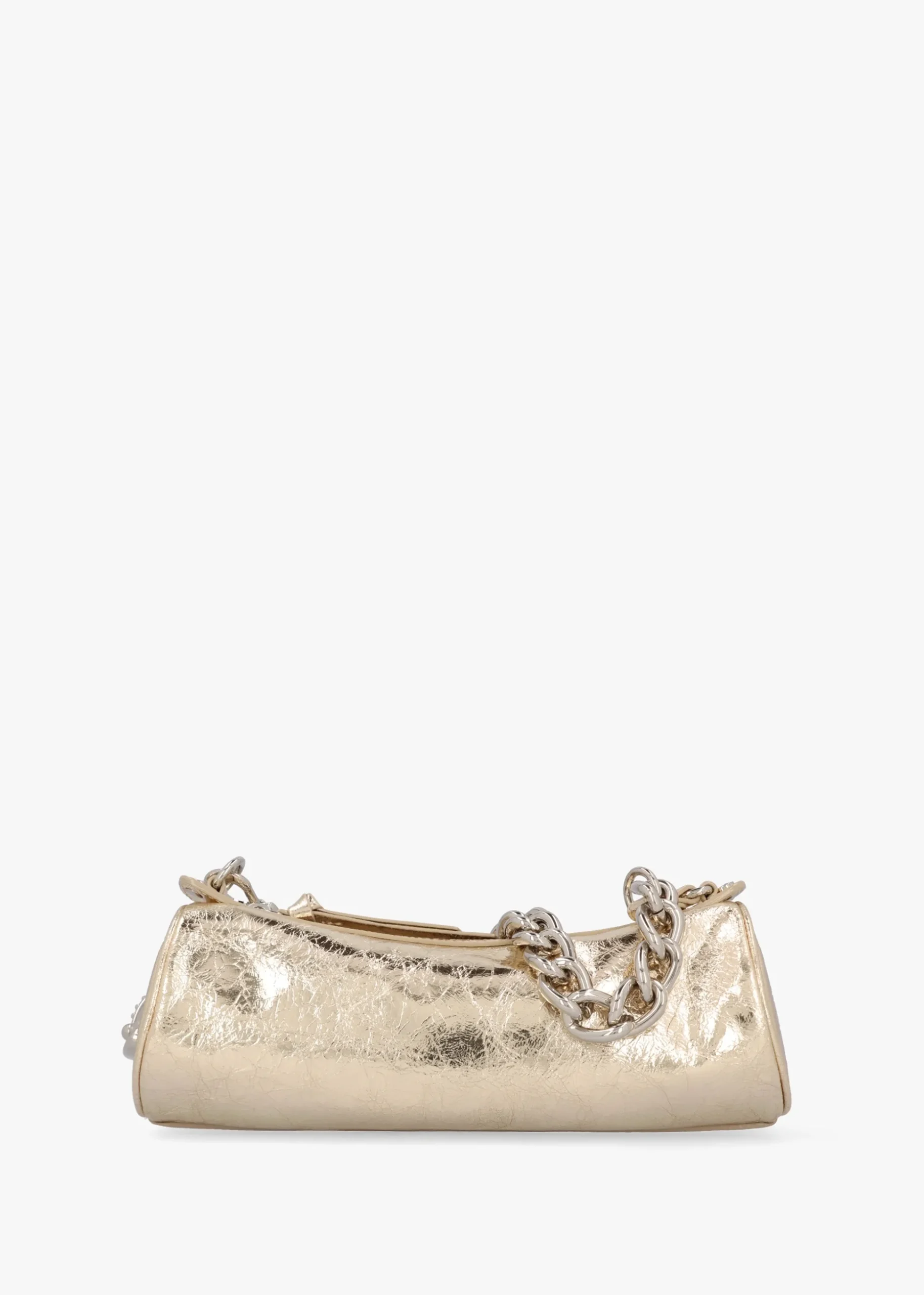 Cindy Cylinder Gold Metallic Crinkle Shoulder Bag
