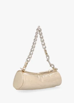 Cindy Cylinder Gold Metallic Crinkle Shoulder Bag