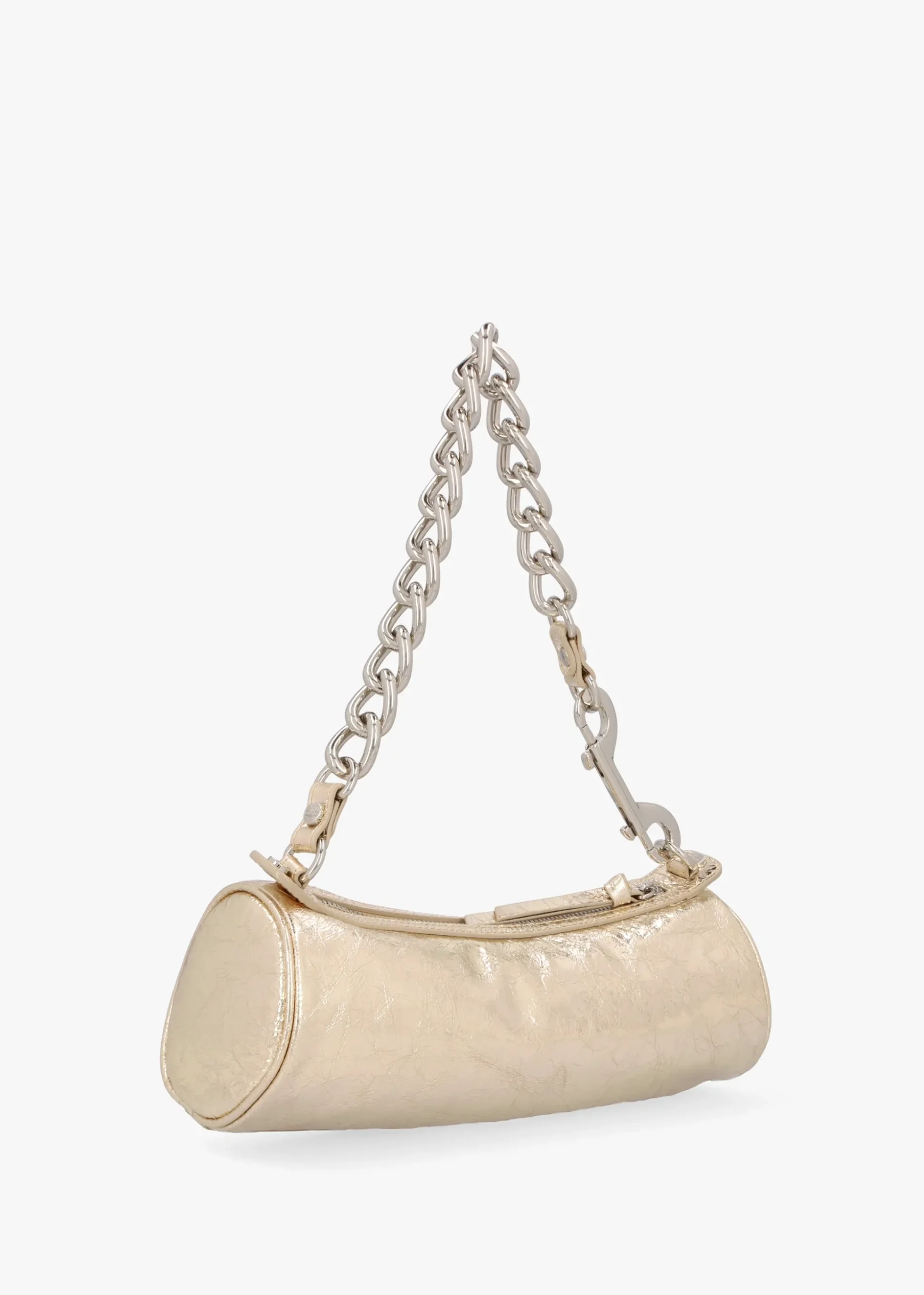 Cindy Cylinder Gold Metallic Crinkle Shoulder Bag