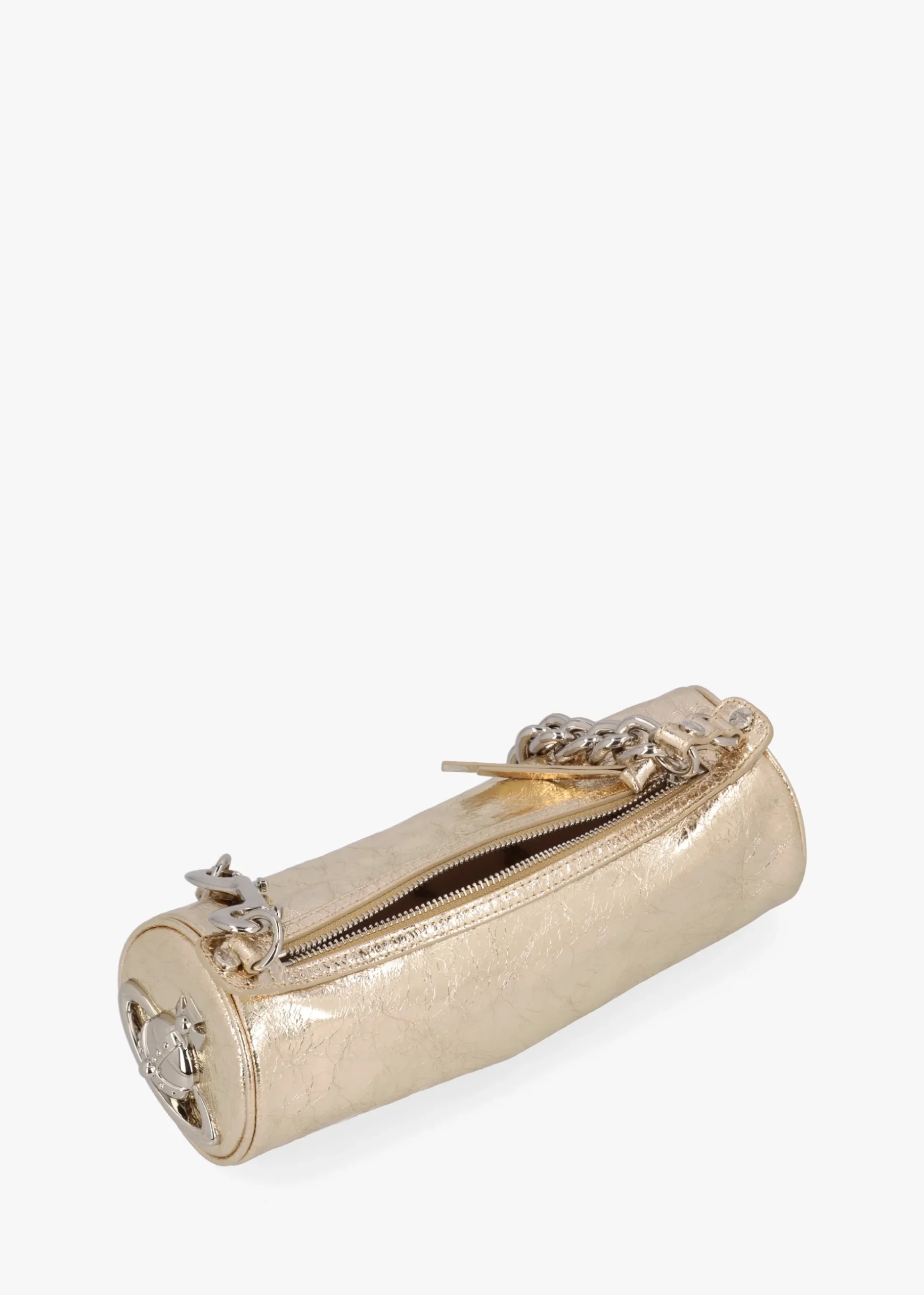 Cindy Cylinder Gold Metallic Crinkle Shoulder Bag