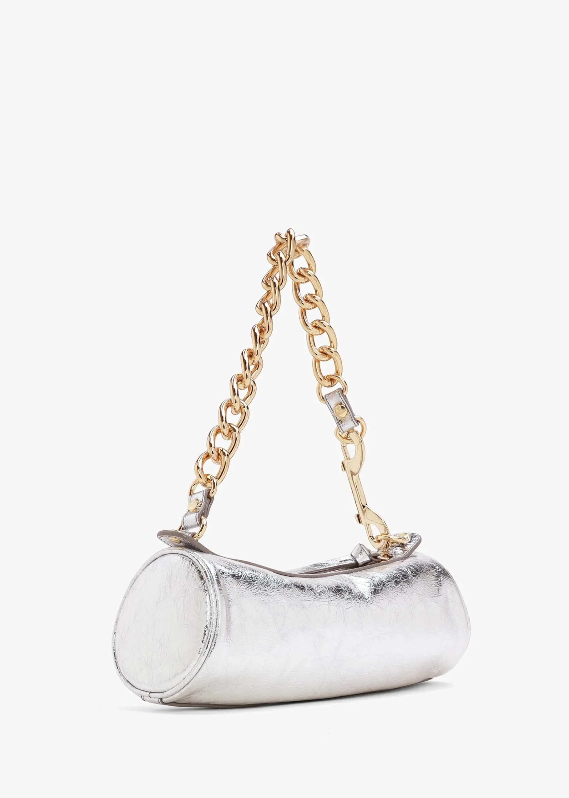 Cindy Cylinder Silver Metallic Crinkle Shoulder Bag