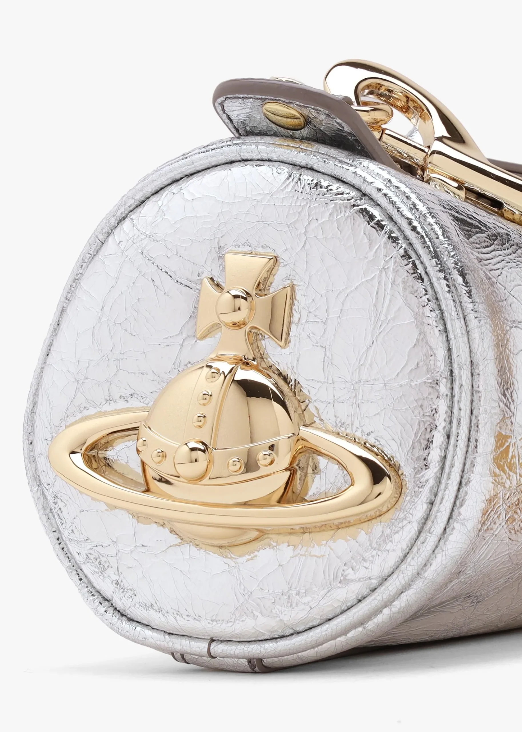 Cindy Cylinder Silver Metallic Crinkle Shoulder Bag