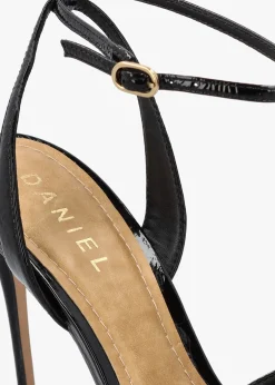 Civil Black Patent Leather T Bar Stiletto Heel Sandals