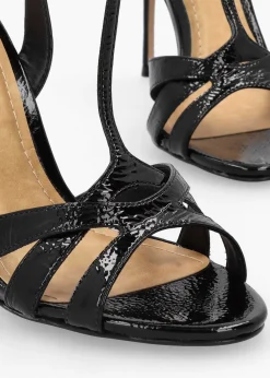 Civil Black Patent Leather T Bar Stiletto Heel Sandals