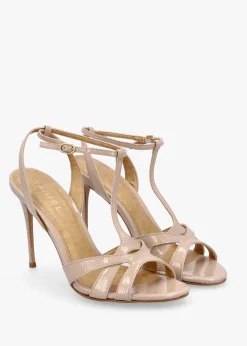 Civil Nude Patent Leather T Bar Stiletto Heel Sandals