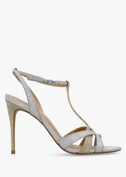 Civil Silver & Gold Metallic T Bar Stiletto Heel Sandals