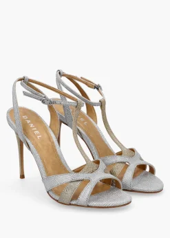 Civil Silver & Gold Metallic T Bar Stiletto Heel Sandals