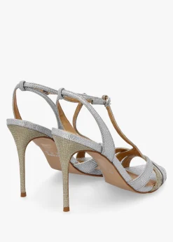 Civil Silver & Gold Metallic T Bar Stiletto Heel Sandals