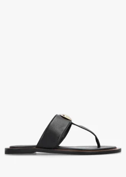 Costly Black Leather Toe Post Sandals