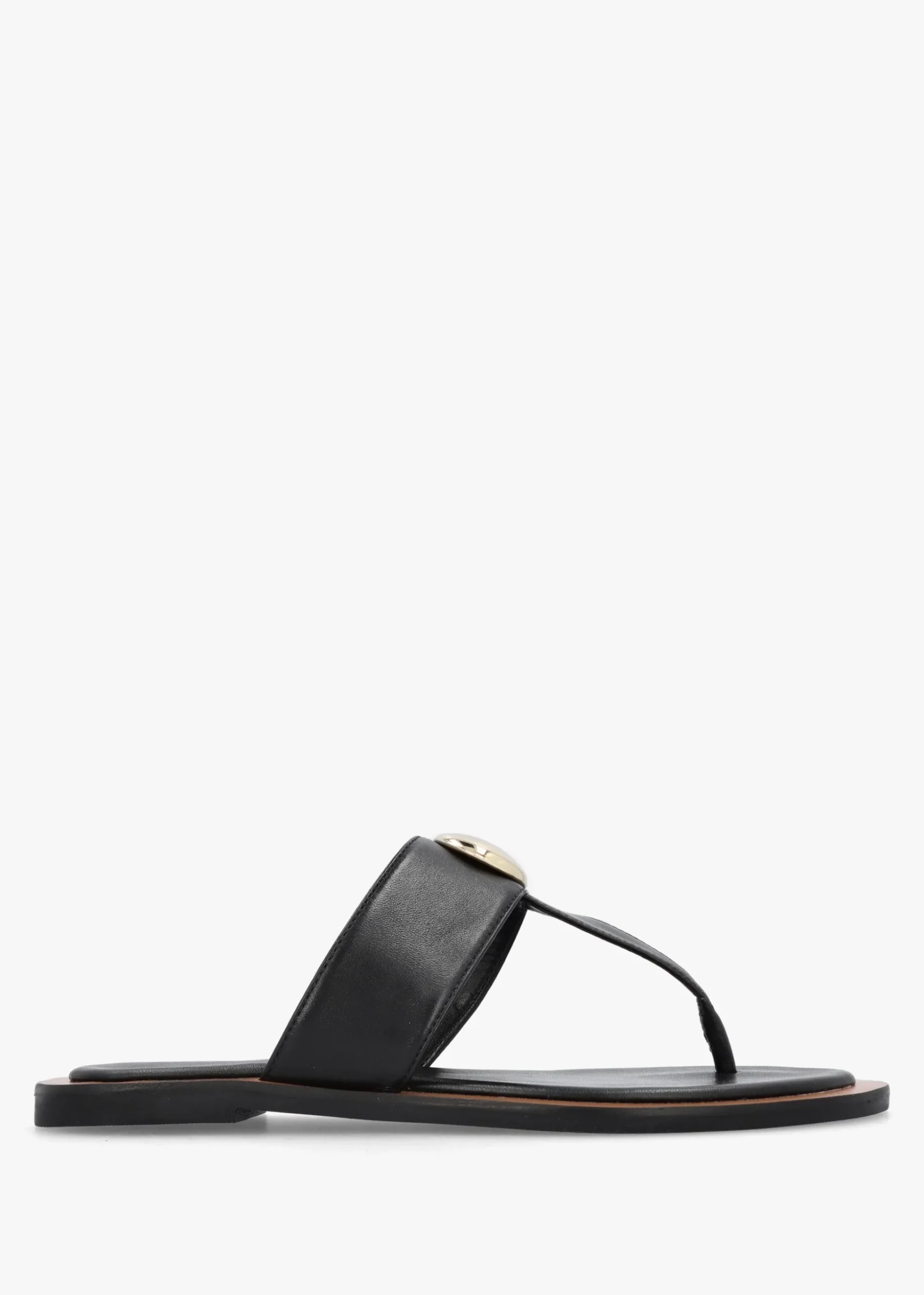 Costly Black Leather Toe Post Sandals