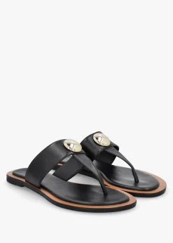 Costly Black Leather Toe Post Sandals