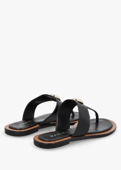 Costly Black Leather Toe Post Sandals