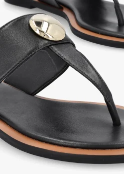 Costly Black Leather Toe Post Sandals