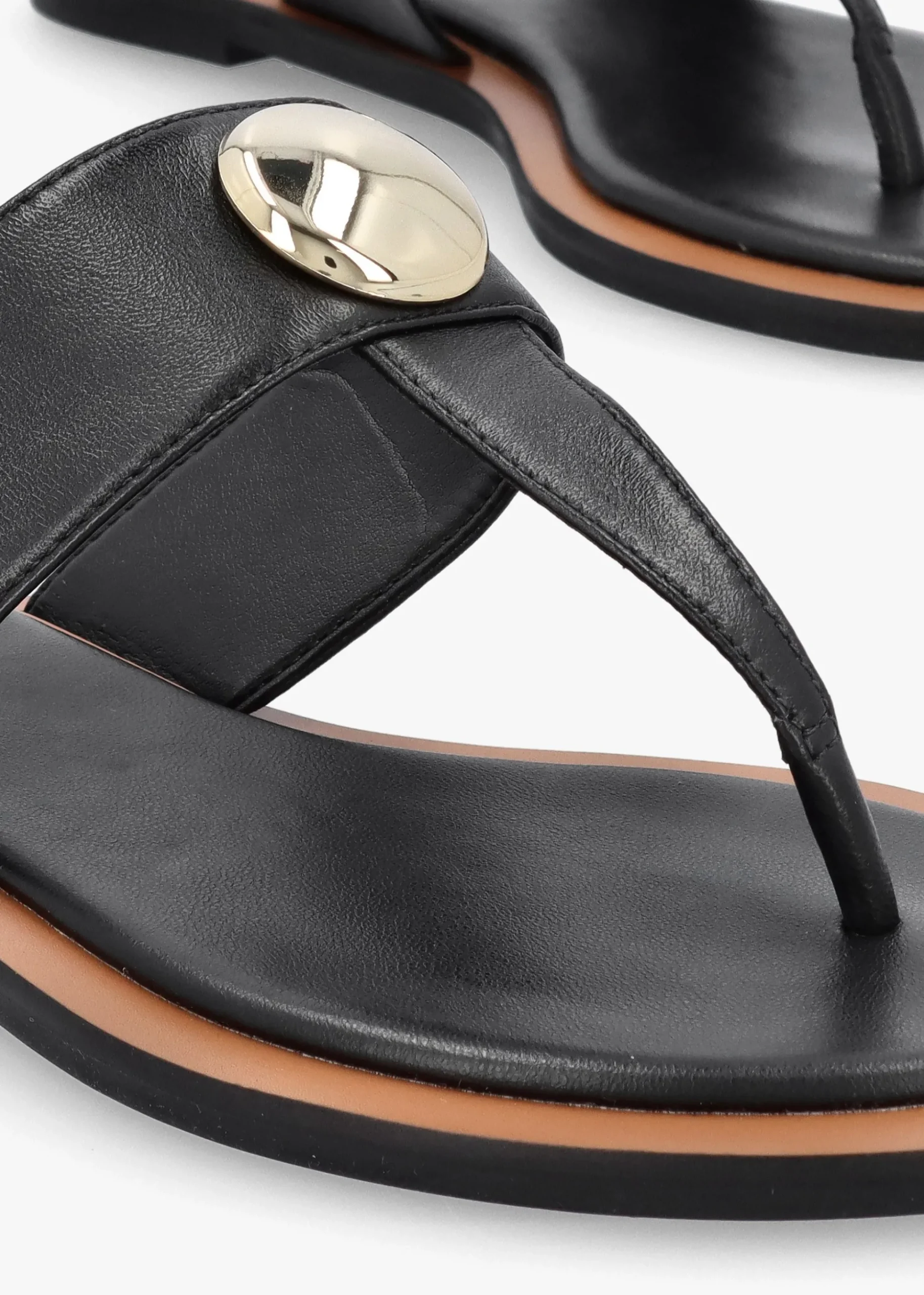 Costly Black Leather Toe Post Sandals