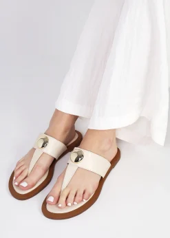 Costly Cream Leather Toe Post Sandals