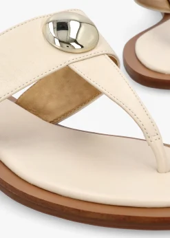 Costly Cream Leather Toe Post Sandals