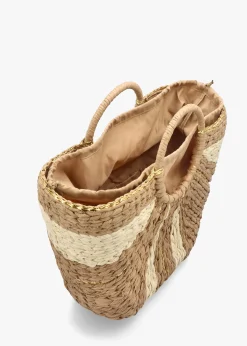 Cream & Beige Straw Woven Shopper Bag