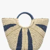 Cream & Blue Straw Woven Shopper Bag