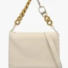 Cream Leather Chain Handle Shoulder Bag