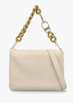 Cream Leather Chain Handle Shoulder Bag