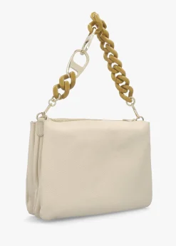 Cream Leather Chain Handle Shoulder Bag