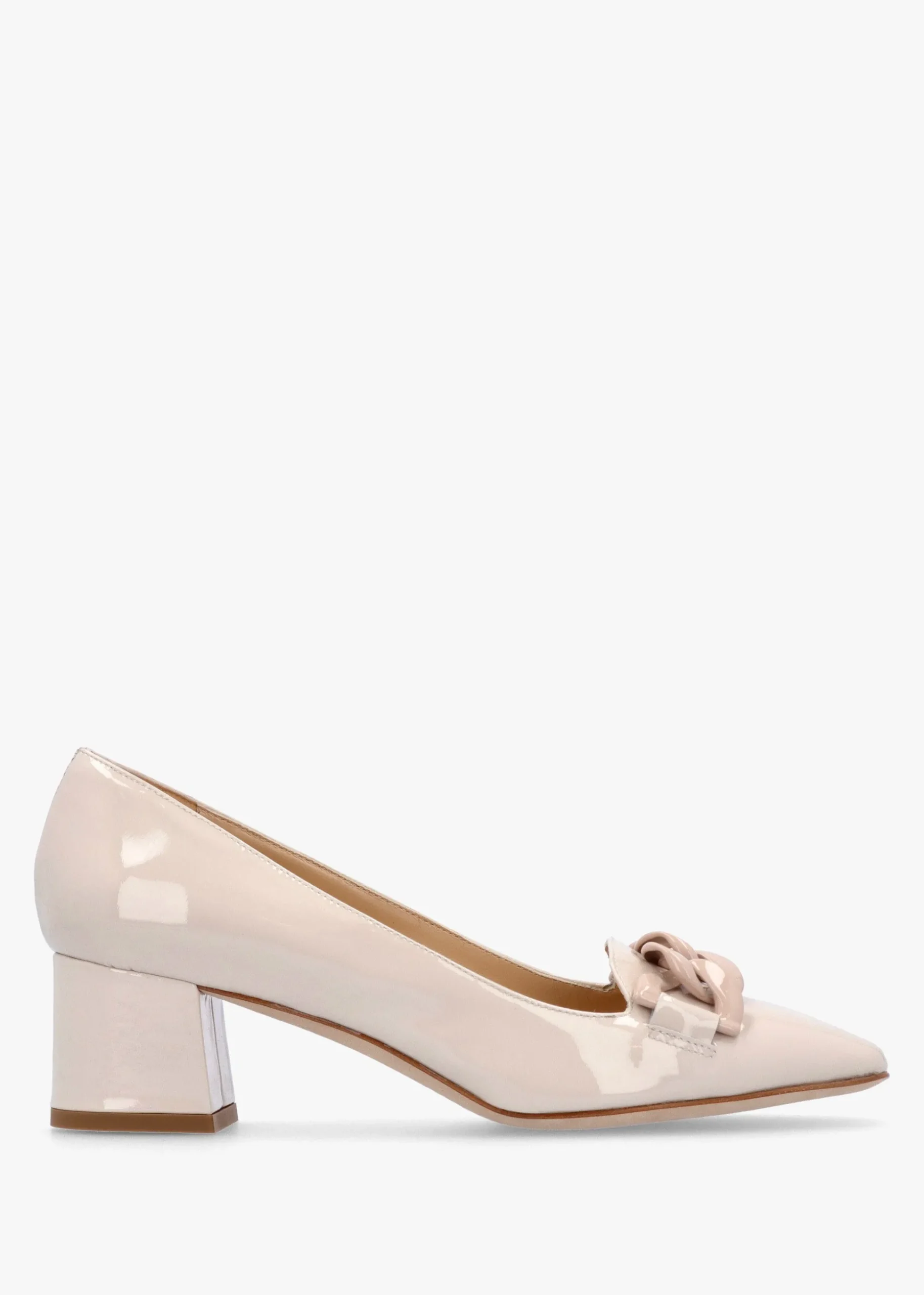 Cream Patent Leather Block Heel Court Shoes