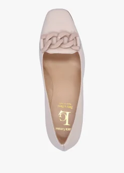Cream Patent Leather Block Heel Court Shoes