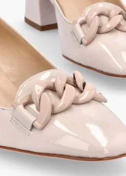 Cream Patent Leather Block Heel Court Shoes