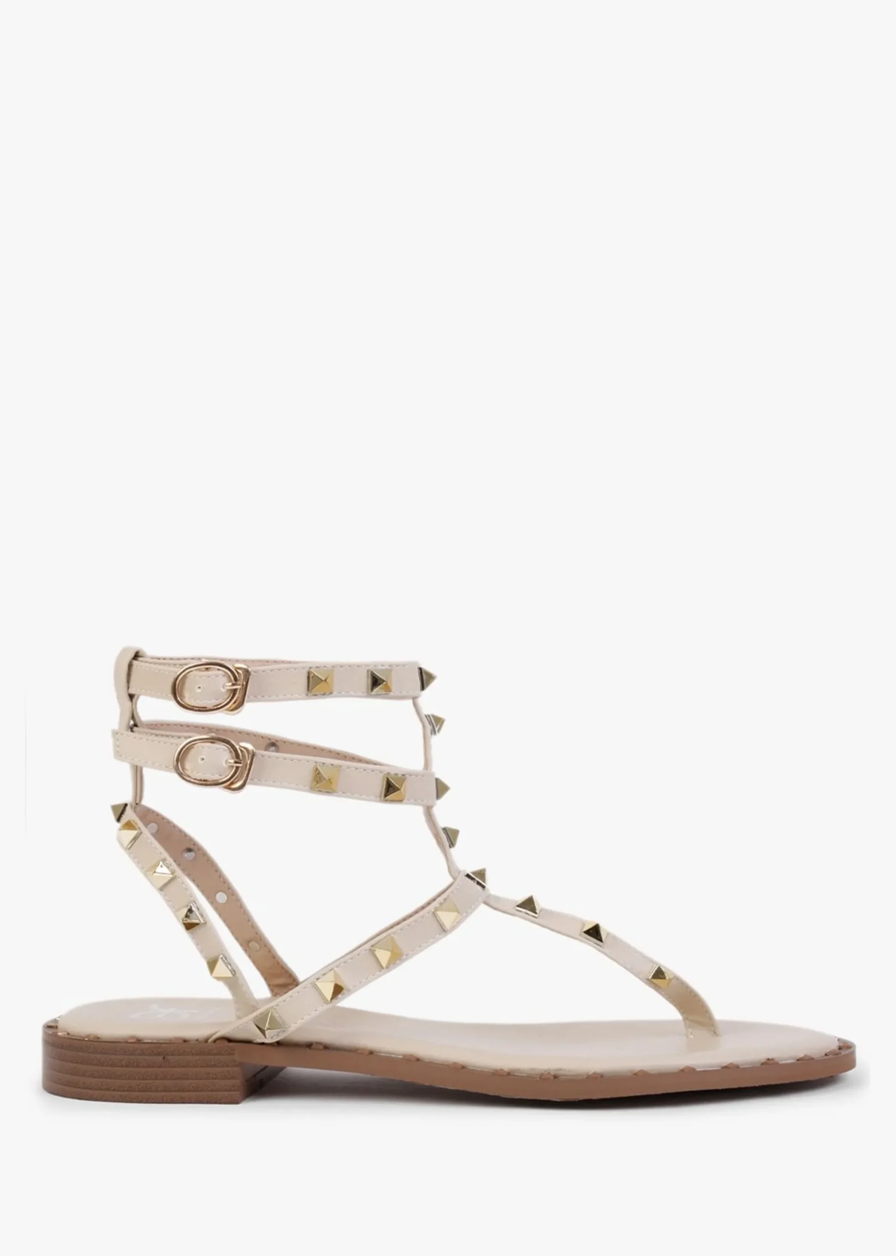 Cube Beige Square Studded Gladiator Sandals