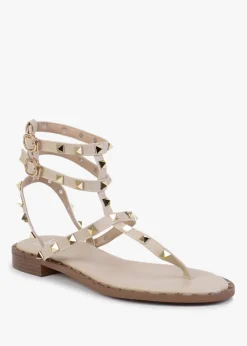 Cube Beige Square Studded Gladiator Sandals