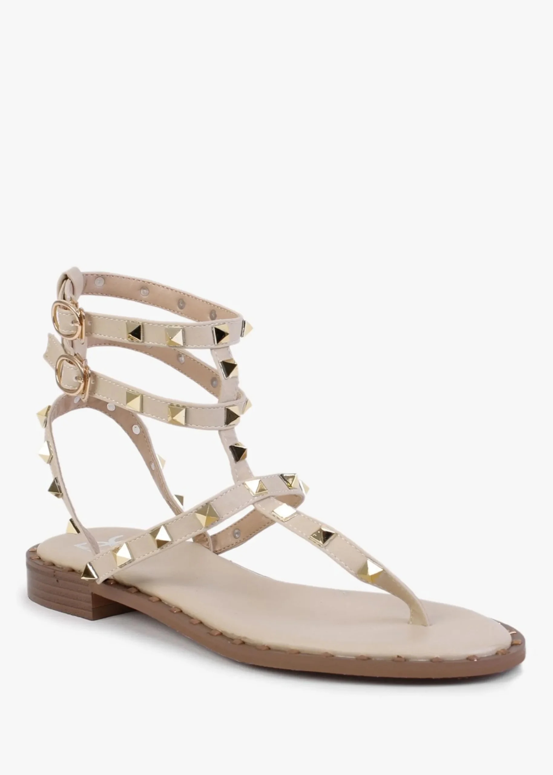 Cube Beige Square Studded Gladiator Sandals
