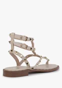 Cube Beige Square Studded Gladiator Sandals