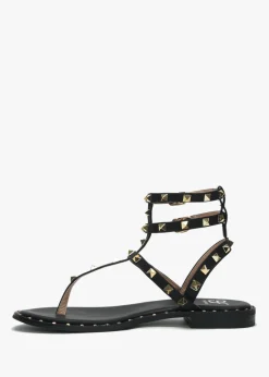 Cube Black Square Studded Gladiator Sandals