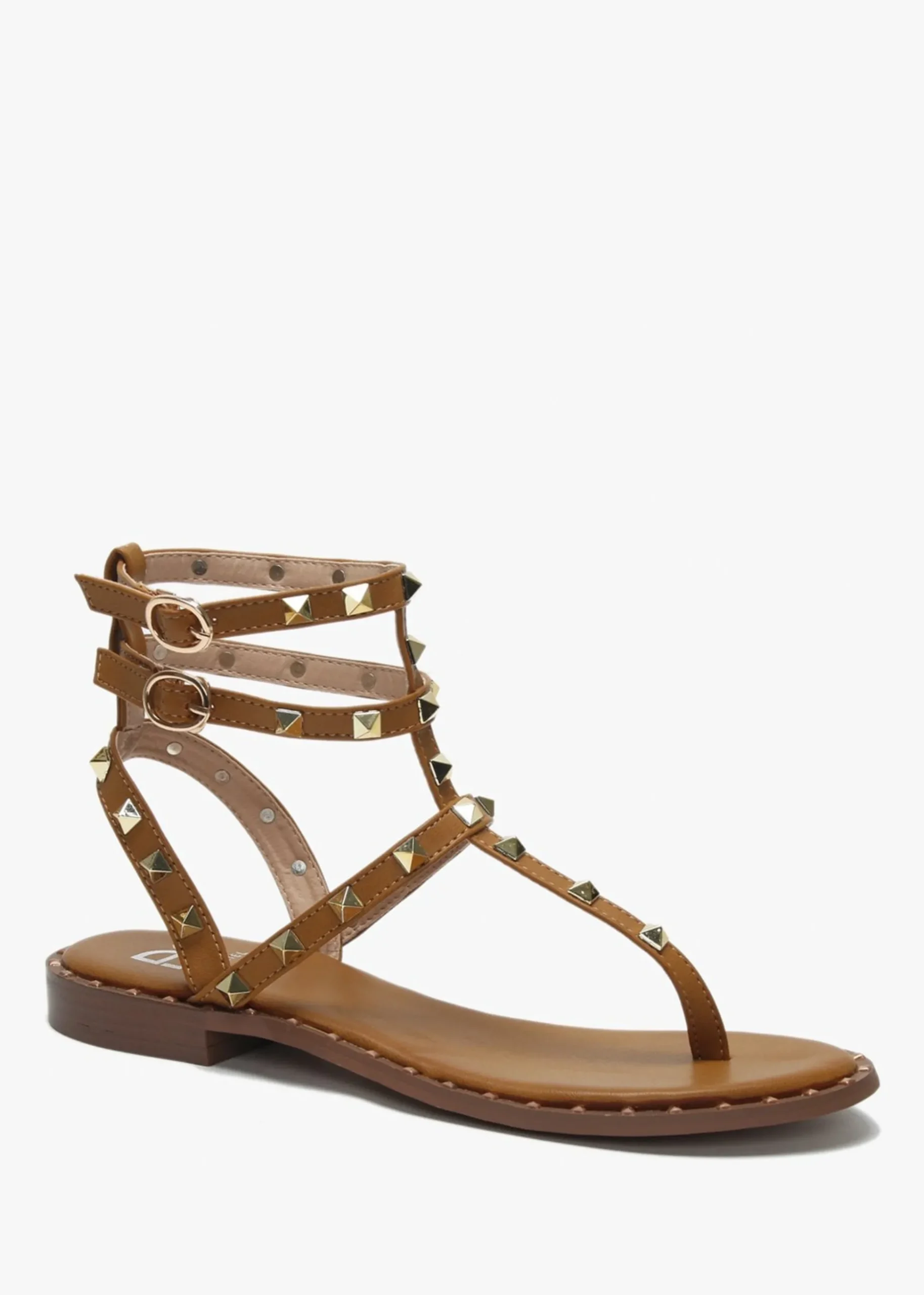 Cube Tan Square Studded Gladiator Sandals