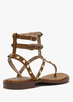 Cube Tan Square Studded Gladiator Sandals