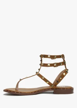 Cube Tan Square Studded Gladiator Sandals